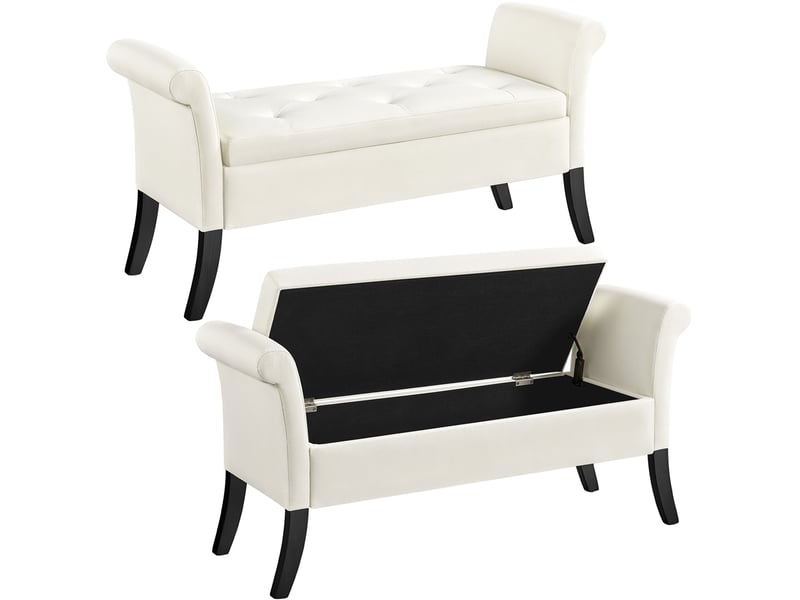 Banc Coffre Rangement HOMCOM Capitonnné Avec Accoudoirs - Beige, 130 Kg, Chambre Ou Entrée