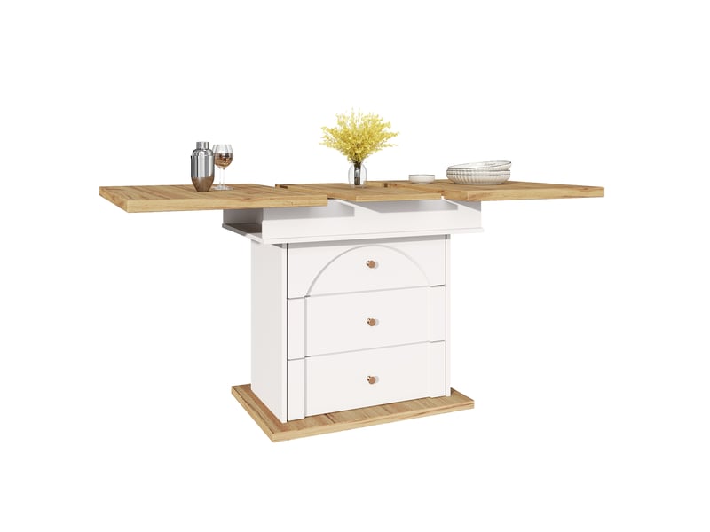  Table de salle à manger extensible, 110-140x80 cm, 4-6 places pour 4-6 personnes, repas, mdf, coloris blanc et naturel  - Conforama A