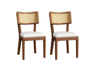 Chaise de salle à manger lot de 2 avec dossier en rotin  - assise rembourrée en lin, bois massif noyer