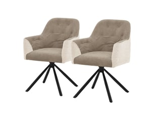 Ml-design lot de 2 chaises de salle à manger cuisine, pivotantes à 360°, en tissu tissé et simili, avec accoudoirs et dossier, cadre en acier, pieds réglables, rembourrage confortable, beige