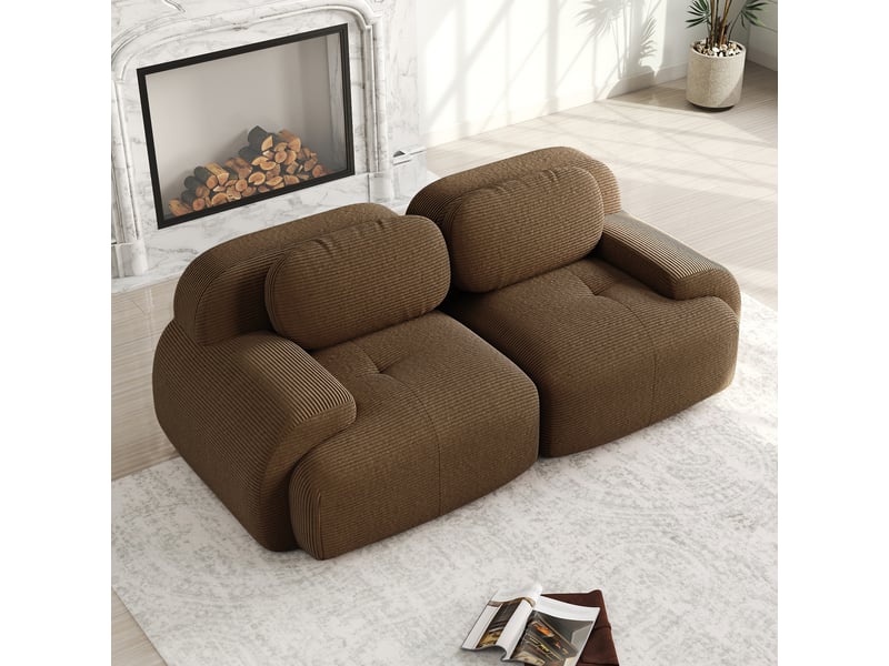  Canapé modulable, canapé 2 places, en velours tricoté, marron, base antidérapante, forme incurvée, sans structure  - Conforama R
