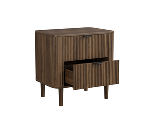 Table de chevet 57x40x57 cm avec 2 tiroirs, pieds en bois, mdf couleur marron, design simple