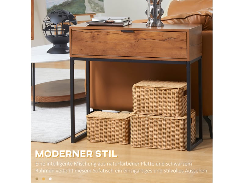  Table console avec tiroir 80 x 30 x 76 cm en panneau de particules naturel et acier  - Conforama D