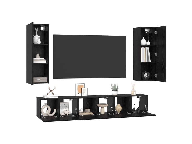  Ensemble meuble tv - banc tv - meuble de rangement 5 pcs chêne noir bois d'ingénierie  - Conforama C
