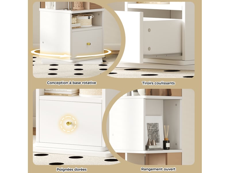  Vitrine pivotante 50x50x160 cm avec led, blanc et marron  - Conforama E
