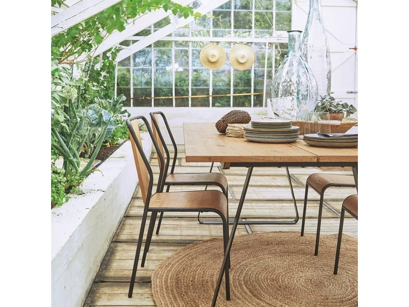  Table à manger l. 200 cm plaqué chêne et piètement luge noir – fine 0476  - Conforama D