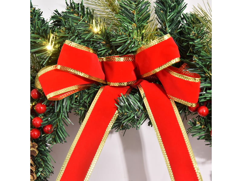  Couronne de noël artificielle lumineuse avec 20 led de - décorée de houx et de pommes de pin 60 cm  - Conforama W