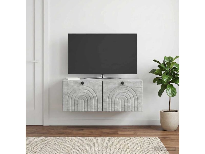  Meuble tv - banc tv - meuble de rangement mural gris béton 78,5 x 41 x 30 cm bois d'ingénierie  - Conforama B