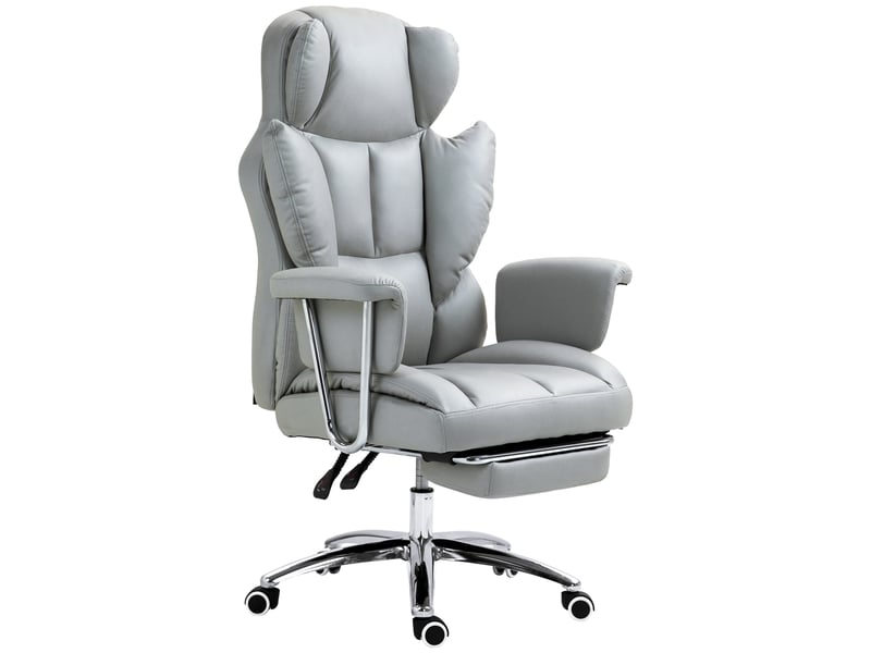  Chaise de bureau ergonomique, rembourrée, avec repose-pieds, dossier réglable, pivotante à 360°, gris clair  - Conforama B