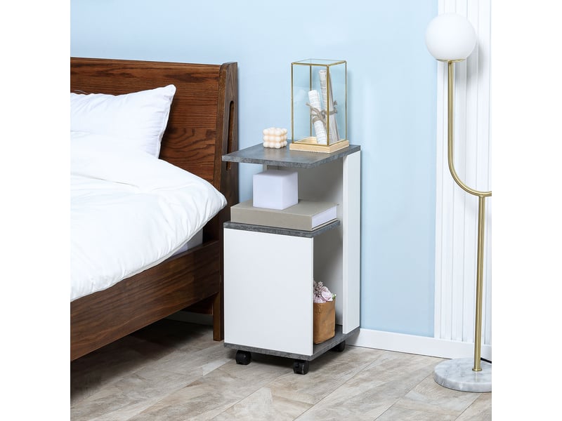  Table de chevet à 4 roulettes, 3 étagères, 35 x 29,5 x 65,5 cm, grisblanc  - Conforama C
