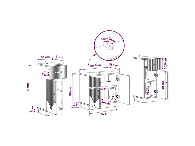  Ensemble de meuble de salle de bain 3 pièces hoorn cf63466  - Conforama E