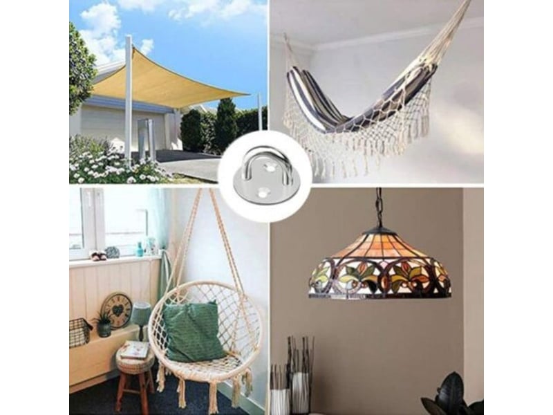  12 pièces platine oeil inox m5 platine ancrage inox 304 crochet oeillet plaque a oeillet crochets de plafond support anneau mural, transparent XLH-ZLS-013713ZLS - Conforama E