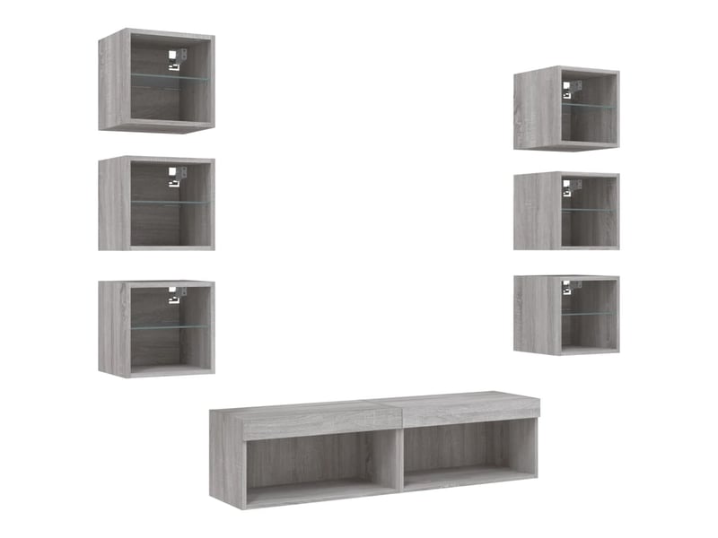  Unités murales tv avec led 8 pcs gris sonoma bois d'ingénierie  - Conforama E