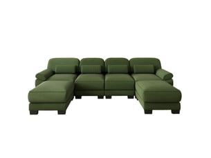 Canapé modulable en u 4 places 336x161x94 cm, 2 poufs, assise profonde, coussins épais, velours côtelé vert