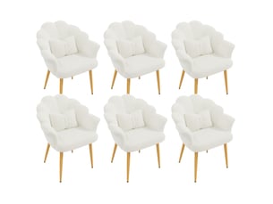 Lot de 6 fauteuils de salle à manger 64x65,5x85 cm en tissu teddy blanc, pieds dorés