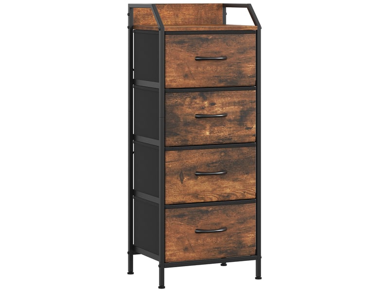  Chiffonnier meuble 43x30x98 cm quatre tiroirs tissu marron rustique et metal noir  - Conforama A