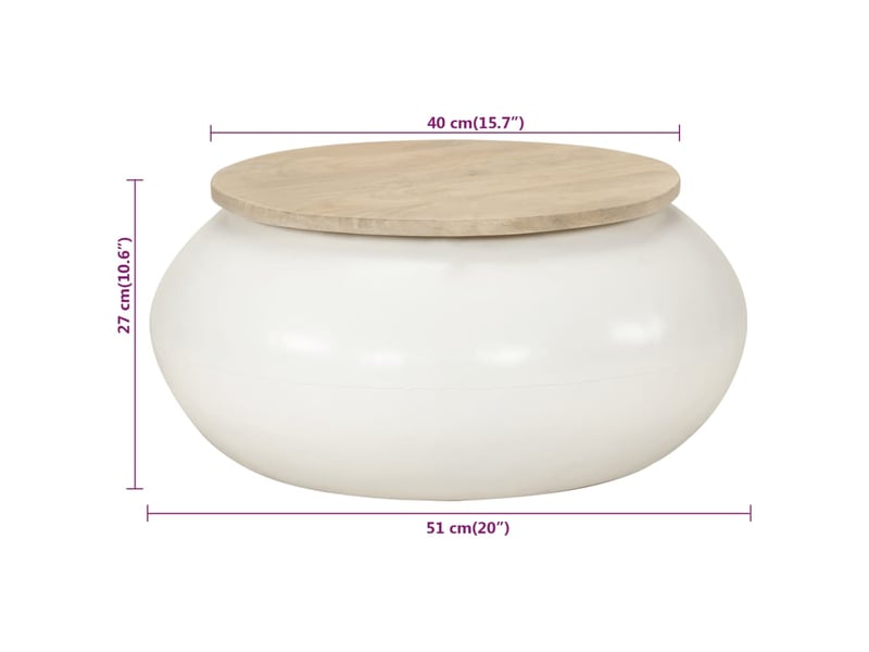  Table basse | table d'appoint salon blanc 51x51x27 cm bois de manguier massif  - Conforama E