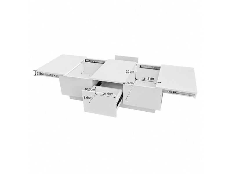  Table basse blanche brillante avec rangement caché et 2 tiroirs, 100 x 50 x 31 cm  - Conforama A