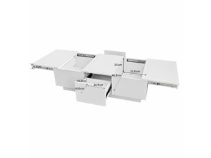Table basse blanche brillante avec rangement caché et 2 tiroirs, 100 x 50 x 31 cm