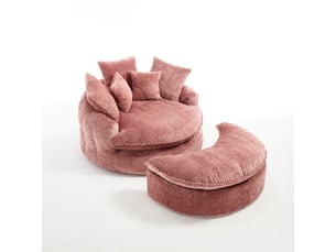 Canapé lounge xxl 1 place 190,5x138x63 cm, chaise longue ronde en polyester, assise profonde en mousse haute densité, coussins, sans montage, rose