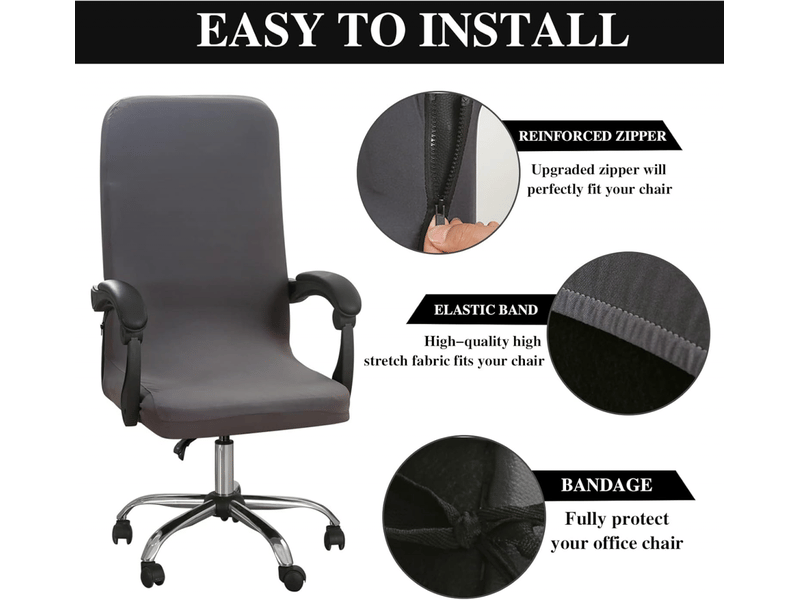  Housse de chaise - l housse de chaise de bureau grise, housse de chaise de bureau élastique, housse de chaise de bureau universelle lavable et pivotante, adaptée aux XLH-ZLS-009440MF - Conforama E