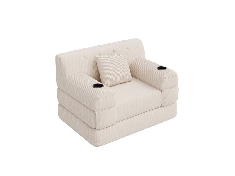  Fauteuil convertible 1 place en velours côtelé beige, 107x80x81 cm  - Conforama D