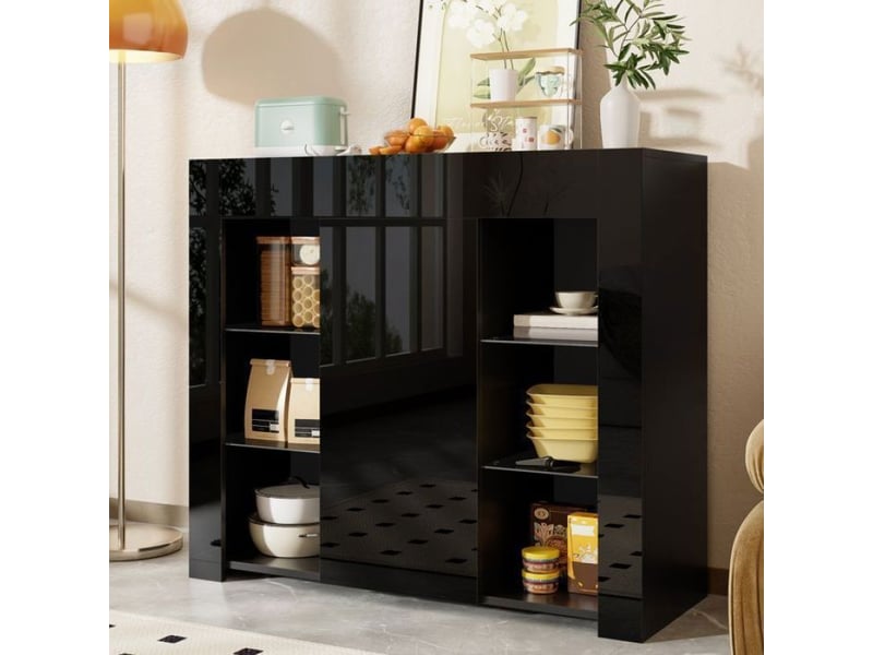  Buffet moderne, moderne noir, avec étagères en verre et portes de placard, meuble de rangement pour le salon, la salle à manger ou la sell-17897142677940 - Conforama B
