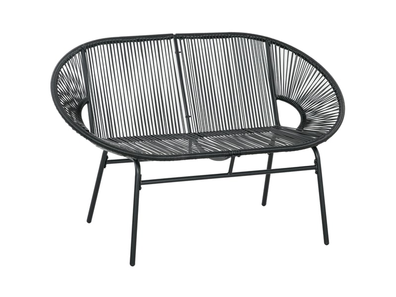 Banc de jardin 2 places en résine tressée noire, structure acier, dossier haut, idéal terrasse et balcon - Conforama A