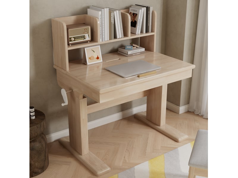 Bureau enfant réglable en bois clair avec plateau inclinable 0-43°, rangement intégré, dès 6 ans, utile - Conforama B