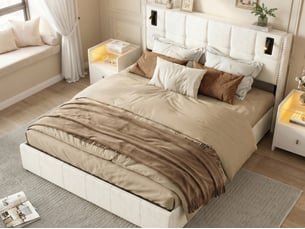 Lit coffre 140x200 cm <strong></strong> <strong></strong> coloris beige
