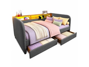 Lit avec rangement 140x190 cm <strong></strong> <strong></strong> coloris gris
