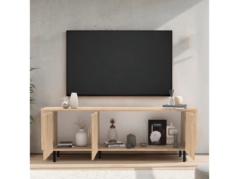 Meuble tv 3 portes, bords arrondis décor chêne l180,2 cm - lucia  - Conforama E