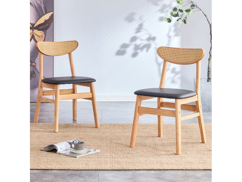  Lot de 2 chaises de salle à manger 45x43,9x78,7cm, chaise cuisine nordique, dossier en rotin, teinte bois clair, bois  - Conforama D
