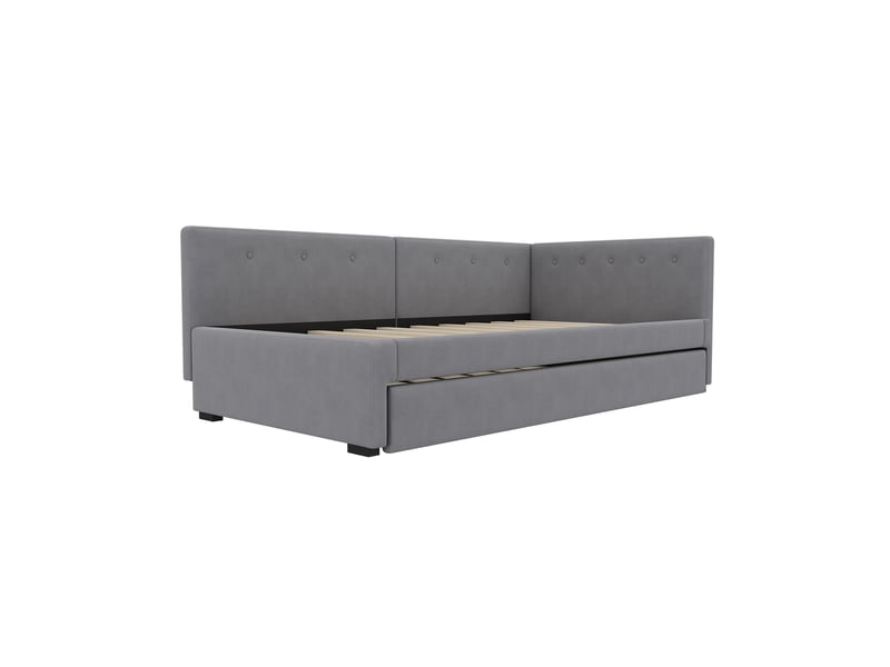  Lit banquette 90x200 avec lit gigogne velours gris lit simple sans matelas  - Conforama D
