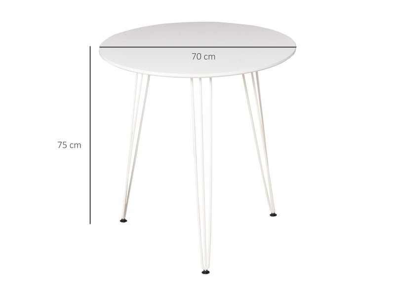  Table ronde, pieds métal épingle à cheveux, nordique moderne, cuisinesaloncafébar, ø70x75 cm, blanche.  - Conforama D