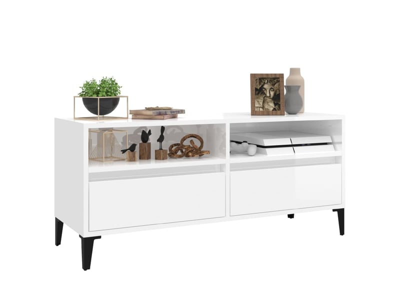  Meuble tv - banc tv - meuble de rangement blanc brillant 100x34,5x44,5 cm bois d'ingénierie  - Conforama D