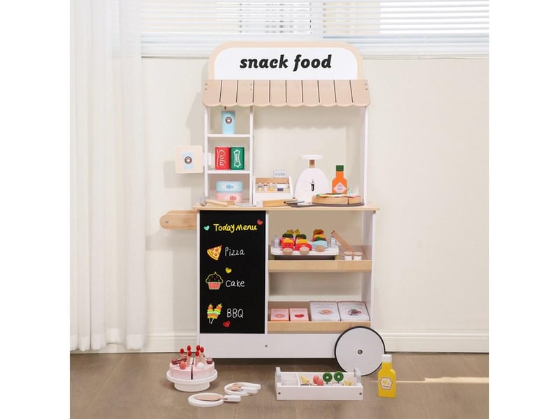 Stand de snacking en bois - avec accessoires et tableau noir - 110 cm GTK446 - Conforama E