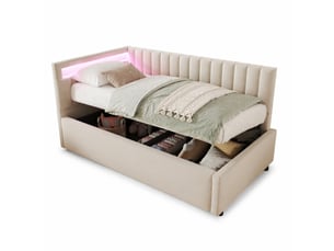 Lit coffre 90x200 cm ULQENI   coloris beige