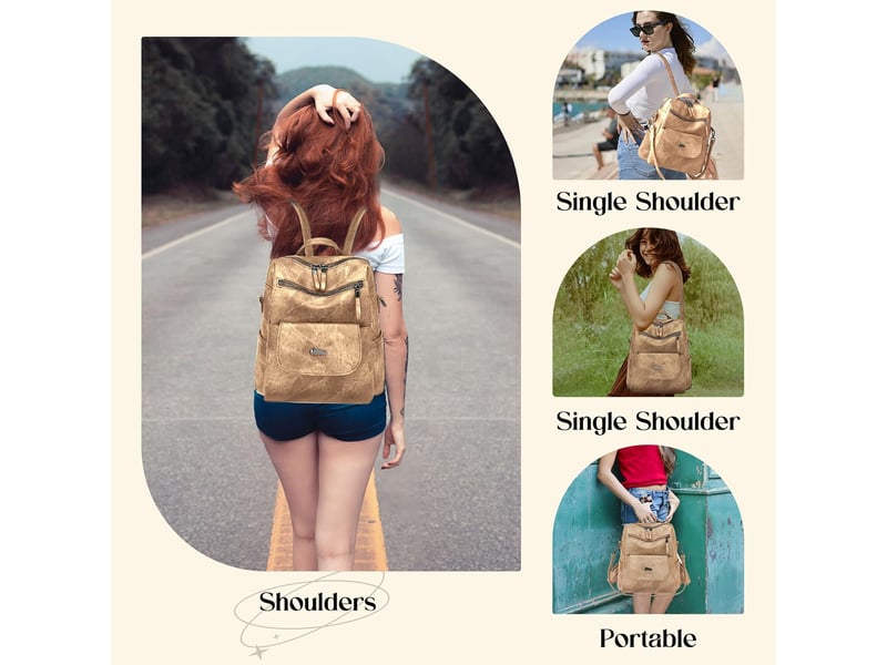  Sac à dos femme en cuir, petit format – imperméable, anti-vol, bandoulière pour ladies-kaki  - Conforama E