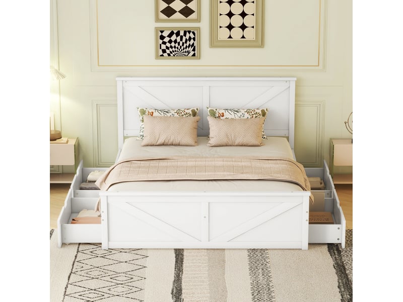  Lit 2 places 160x200 cm avec 4 tiroirs coloris blanc  - Conforama E