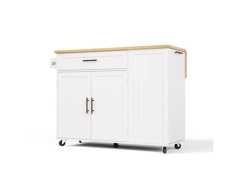  Desserte de cuisine mobile 130 x 70 x 93 cm blanche en mdf, plan de travail rabattable et rangement  - Conforama D