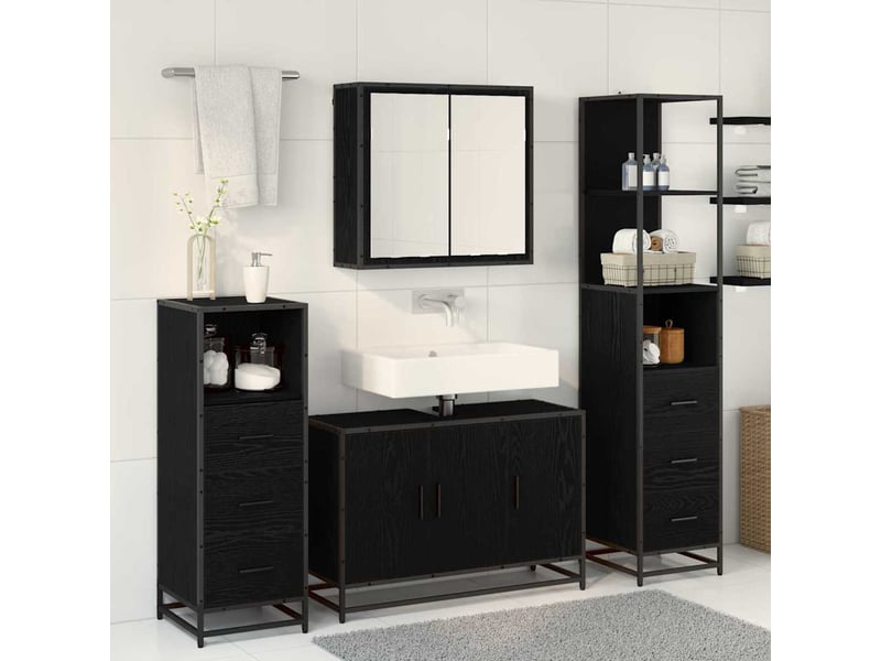 Ensemble de mobilier de salle de bain 3 pc chêne noir cf64355 - Conforama D