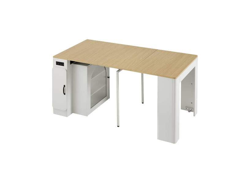 Bar conception d'épissure 80x39.6-79,6-119,6-149,6x77 - 3 plateaux, roulettes, prises usb, mdf+verre, blancbois - Conforama W