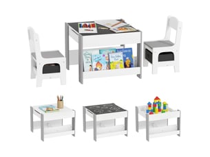 Ensemble table et 2 chaises pour enfants, table 3 en 1 avec tableau noir et rangement, gris