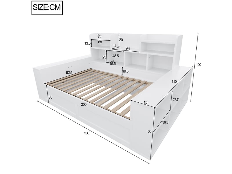  Canapé-lit multifonctionnel 90x200 cm avec rangement hydraulique, led et prises, mdf, blanc sans matelas  - Conforama C