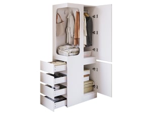 Armoire enfant 70x40x170 cm, 4 tiroirs, 1 compartiment ouvert, penderie, 2 portes, pin, mdf, meubles de chambre, blanc