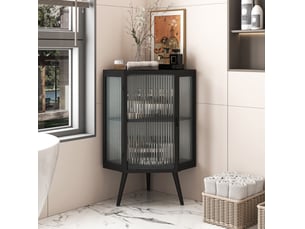 Armoire de rangement tcqpz sur pied 56 x 42,5 x 80 cm 2 niveaux métal verre trempé noir