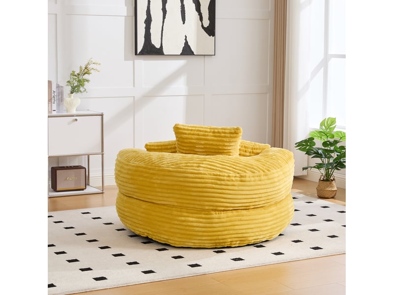  Fauteuil poire 1 place en velours côtelé jaune moutarde avec 3 coussins  - Conforama E