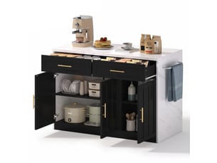 Îlot de cuisine 120x60x91cm style européen élégant avec prises électriques, ports usb et espace bar, noir et blanc