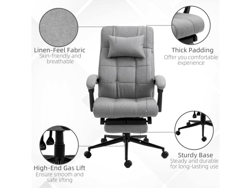  Chaise de bureau ergonomique en lin, appui-tête, accoudoirs, repose-pieds, 66x70x116-124 cm  - Conforama E
